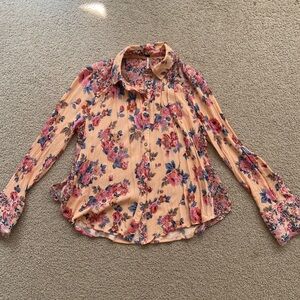 Free People Floral Print Top in Pink and Blue